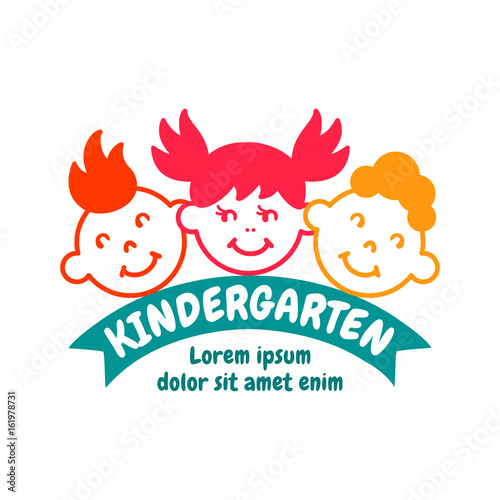 Kindergarten bright colorful logo concept. Flat design logotype. EPS 10 vector template