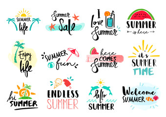 Wall Mural - Summer quote set typography hand drawn decoration