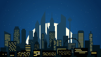 Aufkleber - Modern cityscape in the night vector illustartion. Big city night scene