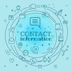 Poster - Contact information concept. Different thin line icons included