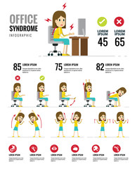  Office syndrome Infographics. Healthcare and medical. flat character design. vector illustration