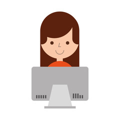 Poster - young woman with computer character vector illustration design