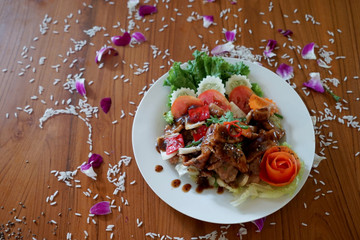 Wall Mural - Fried pork with oyster sauce is high in fatty foods. Suitable for winter