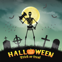 Halloween Skeleton Warriors In A Night Graveyard