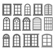 Window icon set, vector symbol in outline flat style isolated on white background.
