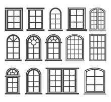 Window Icon Set, Vector Symbol In Outline Flat Style Isolated On White Background.