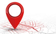 GPS navigator pin checking red color on white background