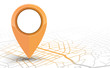 GPS navigator pin checking orange color on white background