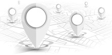 GPS Navigator Pin White Color Mock Up Wite Map On White Background