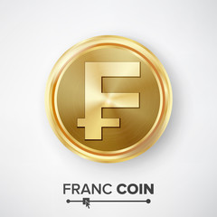 Poster - Franc Gold Coin Vector. Realistic Money Sign Illustration