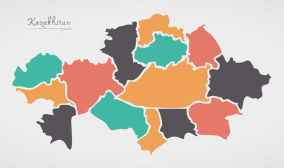  Kazakhstan Map with states and modern round shapes