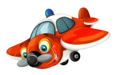 Wall Mural - cartoon happy traditional fire fighting plane with propeller smiling and flying