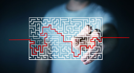 Poster - Businessman searching solution of a complicated maze
