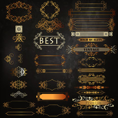 Wall Mural - Set of vector luxury golden calligraphic elements  for logotypes and label identity design