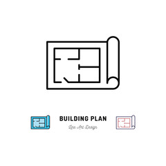 Wall Mural - Building plan icon, Outline symbol of construction and repair. Vector flat illustration