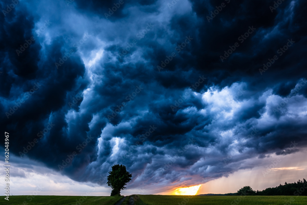 Storm clouds over the field in Saxony, Germany