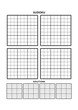 Sudoku puzzle blank template, four grids with solution grids, on A4 or Letter sized page with margins, suitable for large print books, just add your numbers and answers
