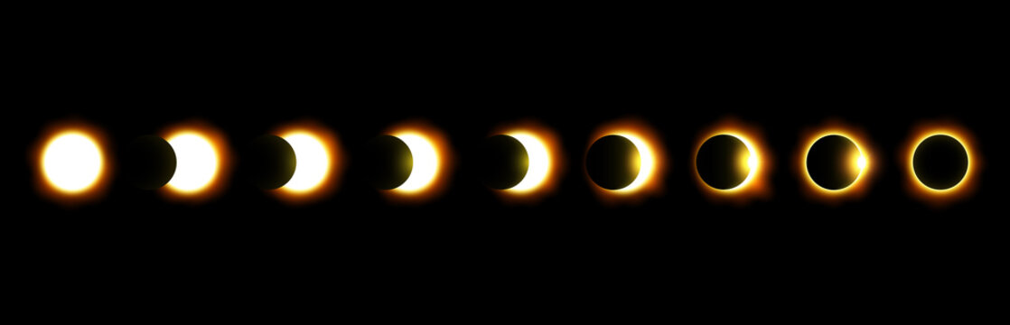 Fototapete - Different phases of solar and lunar eclipse . Vector .