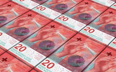 Wall Mural - Swiss franc bills stacks background. 3D illustration.