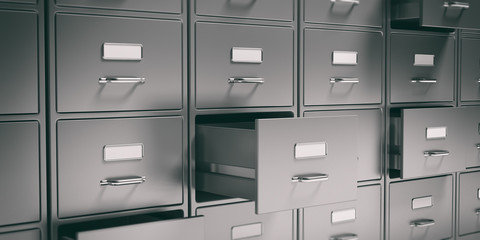 Wall Mural - Filing cabinets and open drawers. 3d illustration