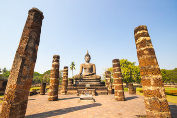 Ancient Buddha Statue at Sukhothai historical park, wat Mahathat Temple, Sukhothai Historical Park, Unesco