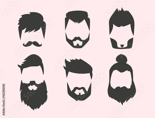 Vector Set Of Hipster Retro Hair Style Mustache Vintage Old Shave