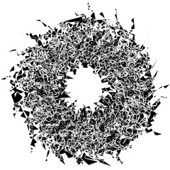 Poster - Radial geometric element series. Abstract black and white shape in concentric, circular style. Design elements with various distortion effects. Irregular geometric elements
