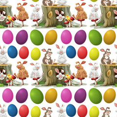 Rabbits and colorful eggs