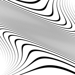 Leinwandbilder - Curvy, waving lines abstract geometry element. Monochrome distorted stripes, random lines pattern