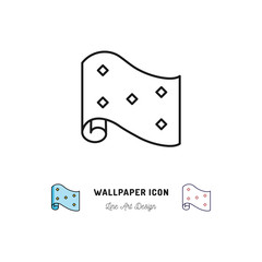 Wall Mural - Wallpaper roll icon. Interior design and home repair thin line art symbols, Vector flat illustration