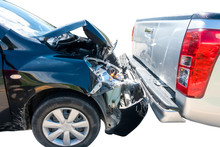 Two Car Involving Crash Accident On A White Background