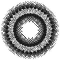 Poster - Radial geometric element series. Abstract black and white shape in concentric, circular style. Design elements with various distortion effects. Irregular geometric elements