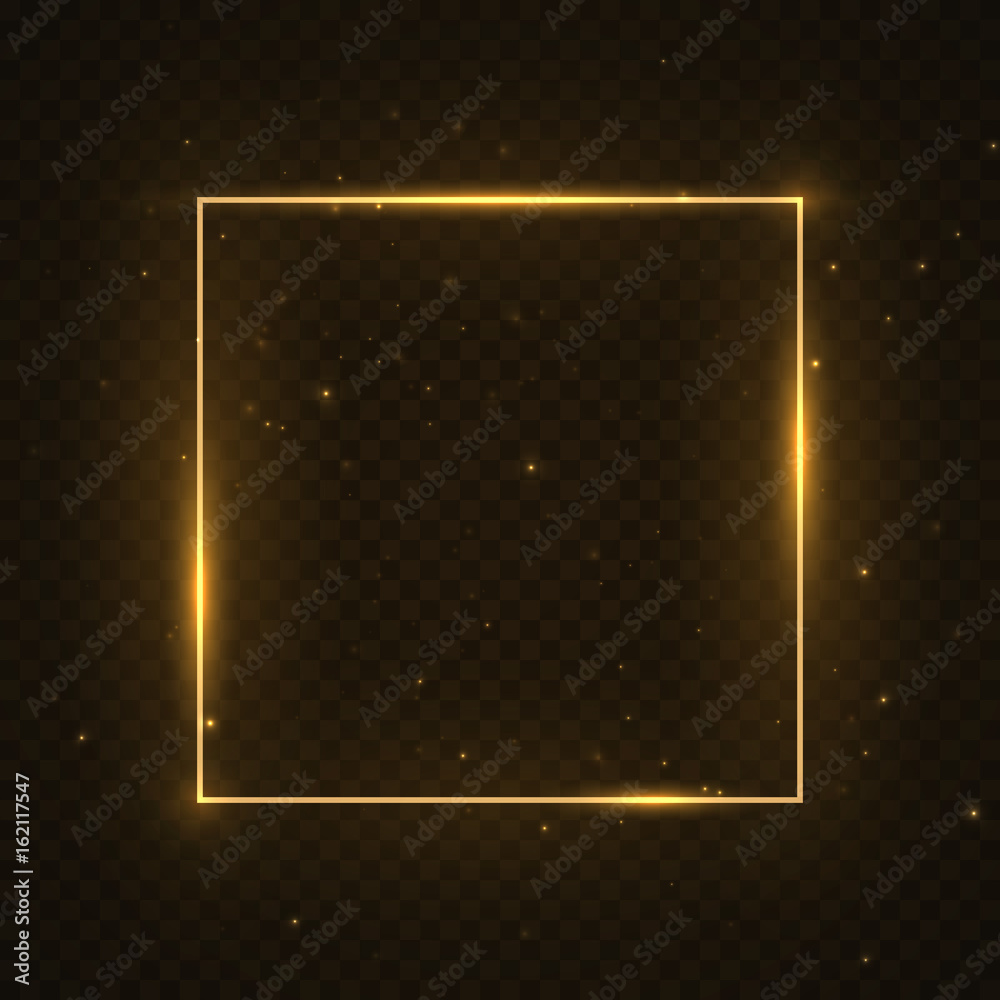 Vector glowing magic square frame. Glowing neon fire wave. Glitter sparkle trail effect on dark transparent background - obrazy, fototapety, plakaty 