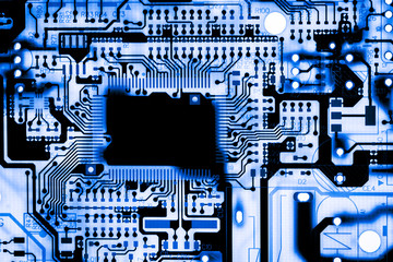 Abstract, close up of Electronic Circuits in Technology on Mainboard computer background 
(logic board,cpu motherboard,Main board,system board,mobo)