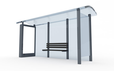 Wall Mural - 3D rendering of bus stop with blank vertical billboard (light box) isolated on white background