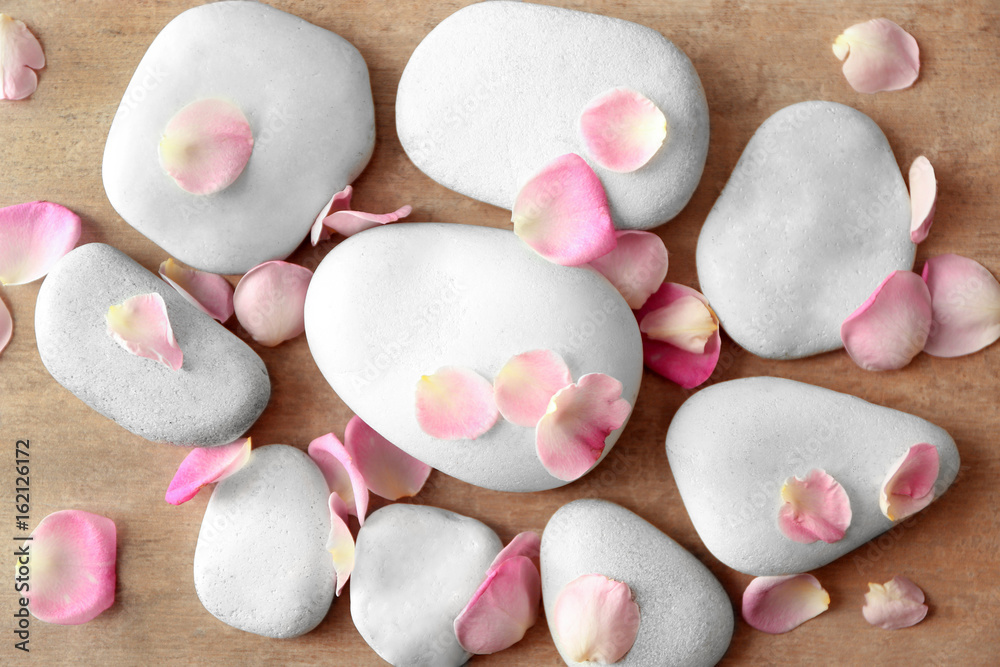 Spa stones and petals, closeup