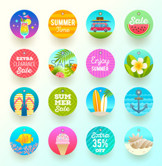 Wall Mural - Set of summer vacation and travel labels and tags. Vector illustration.