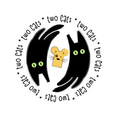 Two black cats and yellow mouse. Stamp for T-shirt.