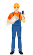 © komissar007 - Builder holding the project plans and  showing mobile phone