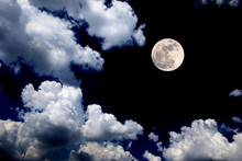 Big Moon Blue Sky Night Clouds Background Supermoon