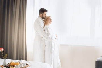 Young couple travel together hotel room leisure