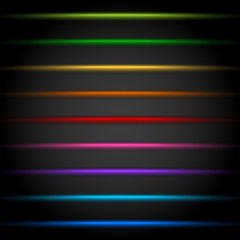 Poster - Horizontal light streak effect in several colors. Colorful beams, rays. Shiny transparent light effects