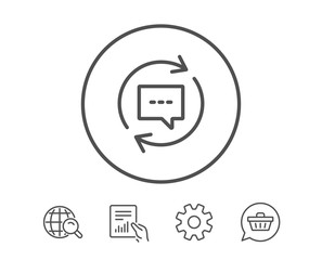 Aufkleber - Update Comments line icon. Chat Speech bubble sign. Communication symbol. Hold Report, Service and Global search line signs. Shopping cart icon. Editable stroke. Vector