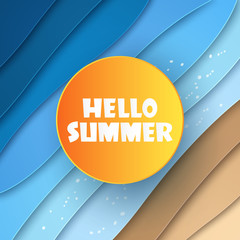 Wall Mural - hello summer , abstract sea and beach background , paper art style