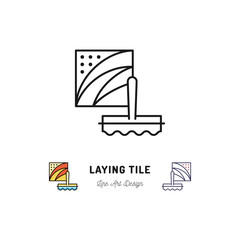 Wall Mural - Laying tile icon, Repair bathroom symbol. Spatula and ceramic tiles, Vector thin line art symbol