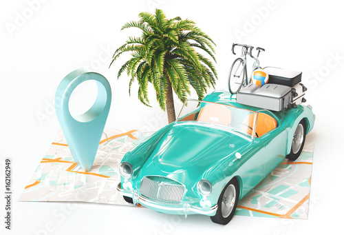 Vacanze, carta geografica con automobile, relax Billede på lærred