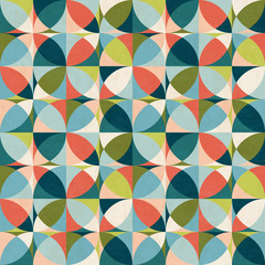 Abstract geometric seamless pattern in mid-century modern colors, vector illustration with texture