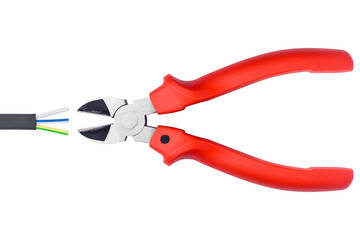 Nippers red handle Cuts the wire, clipping path, isolated on white background, isolated