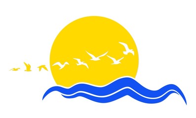 Wall Mural - sun Logo with seagulls. 