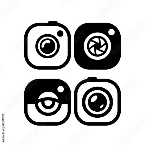 Set Of Photo Camera Icons Linear Logos With Shutter Blades Button